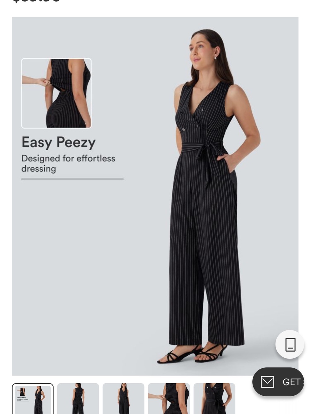 HALARA Black Pinstripe Wrap Jumpsuit